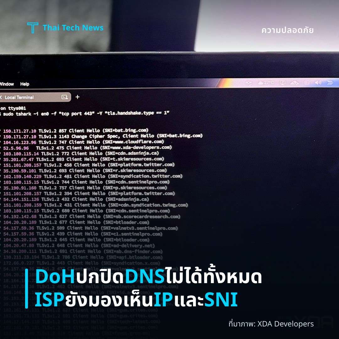DoH ปกปิด DNS ไม่ได้ทั้งหมด ISP ยังมองเห็น IP และ SNI