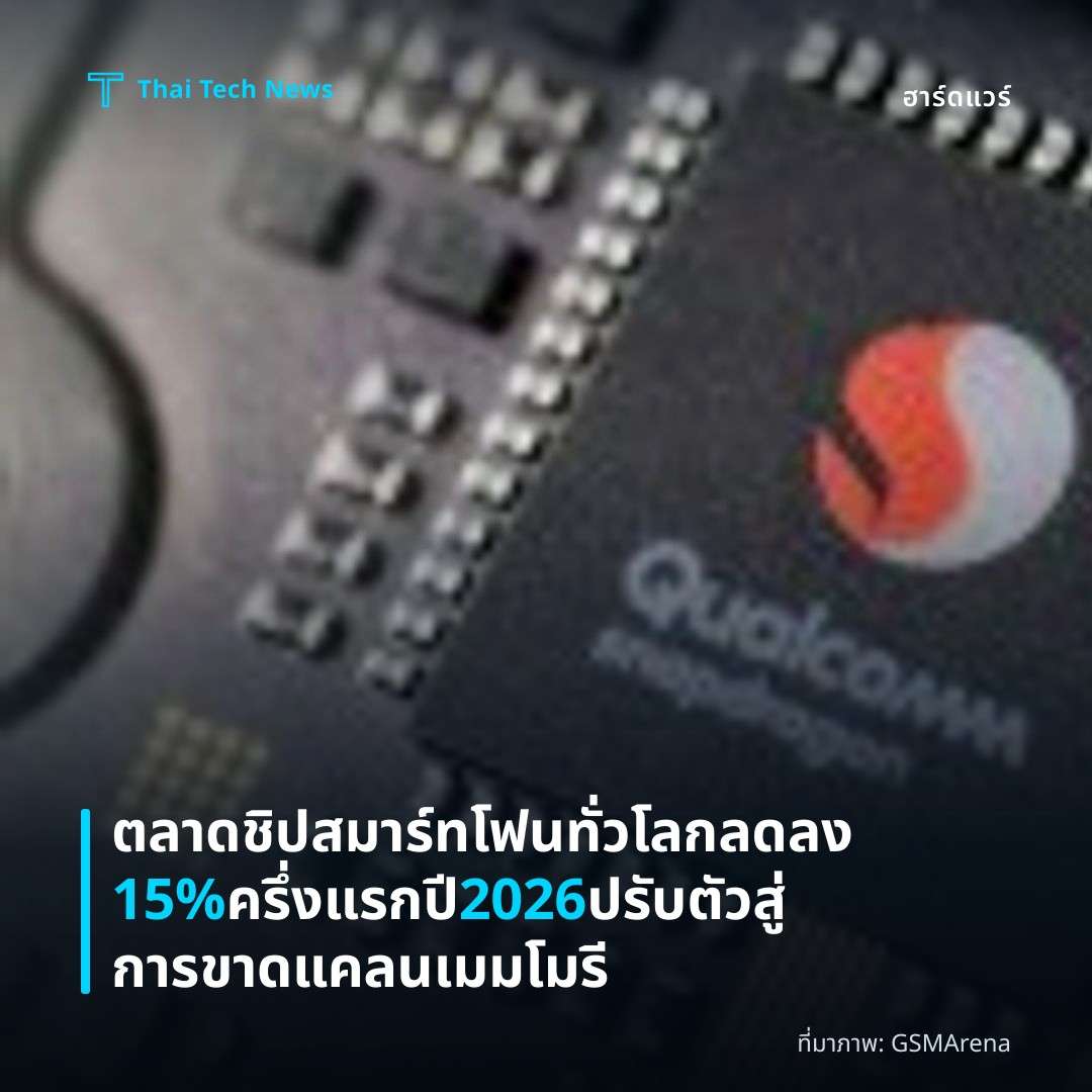 ตลาดชิปสมาร์ทโฟนทั่วโลกลดลง 15% ครึ่งแรกปี 2026 ปรับตัวสู่การขาดแคลนเมมโมรี