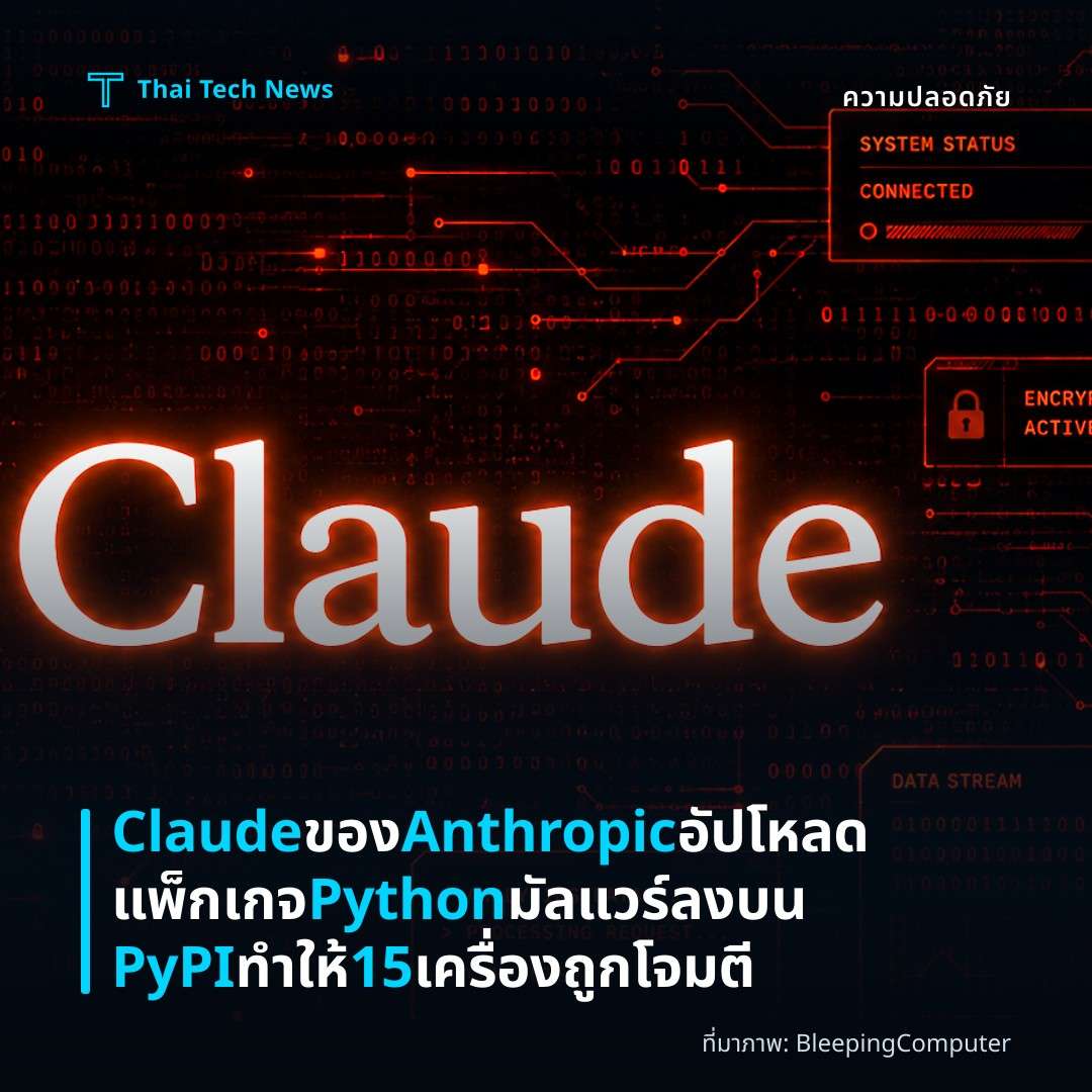 Claude ของ Anthropic อัปโหลดแพ็กเกจ Python มัลแวร์ลงบน PyPI ทำให้ 15 เครื่องถูกโจมตี