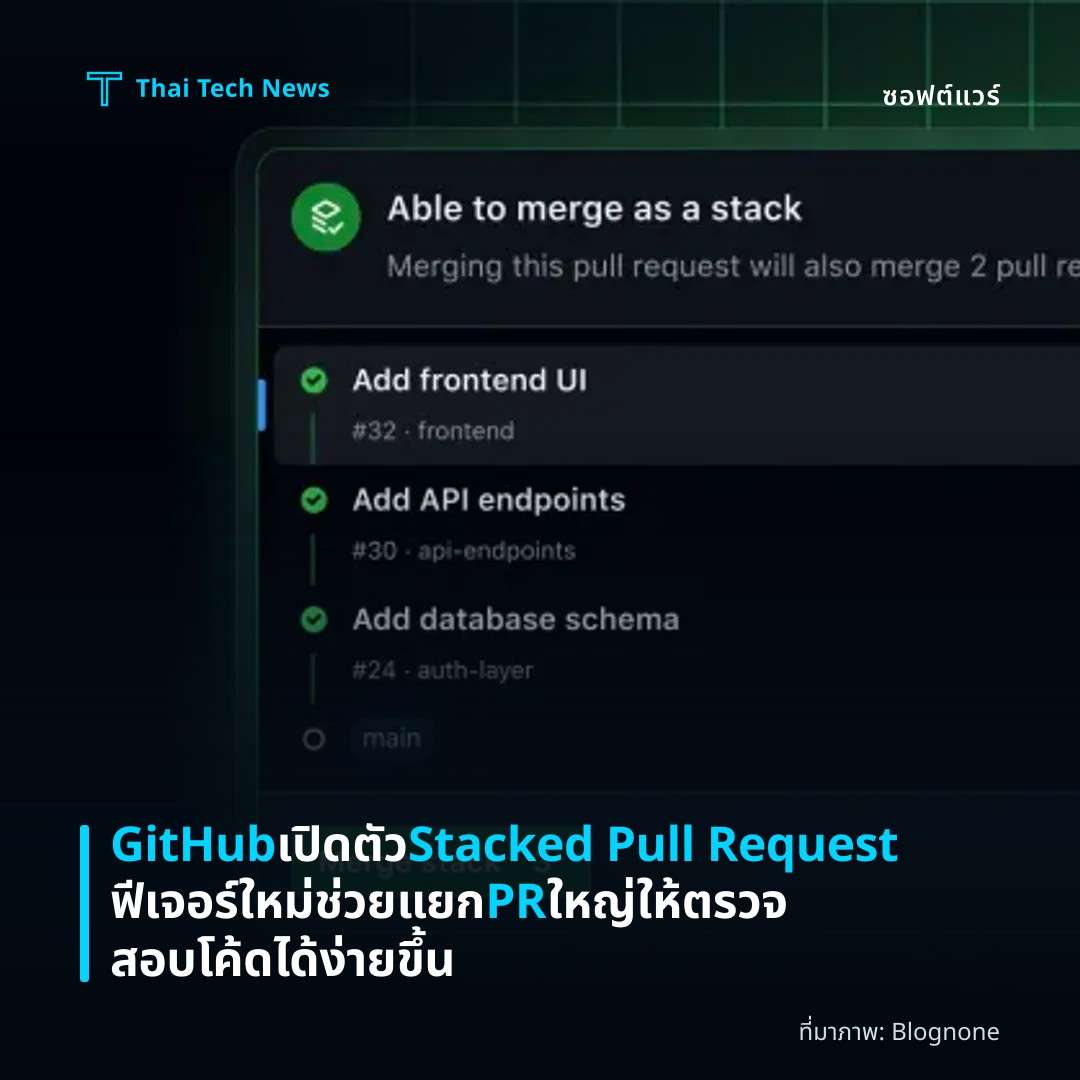 GitHub เปิดตัว Stacked Pull Request ฟีเจอร์ใหม่ช่วยแยก PR ใหญ่ให้ตรวจสอบโค้ดได้ง่ายขึ้น