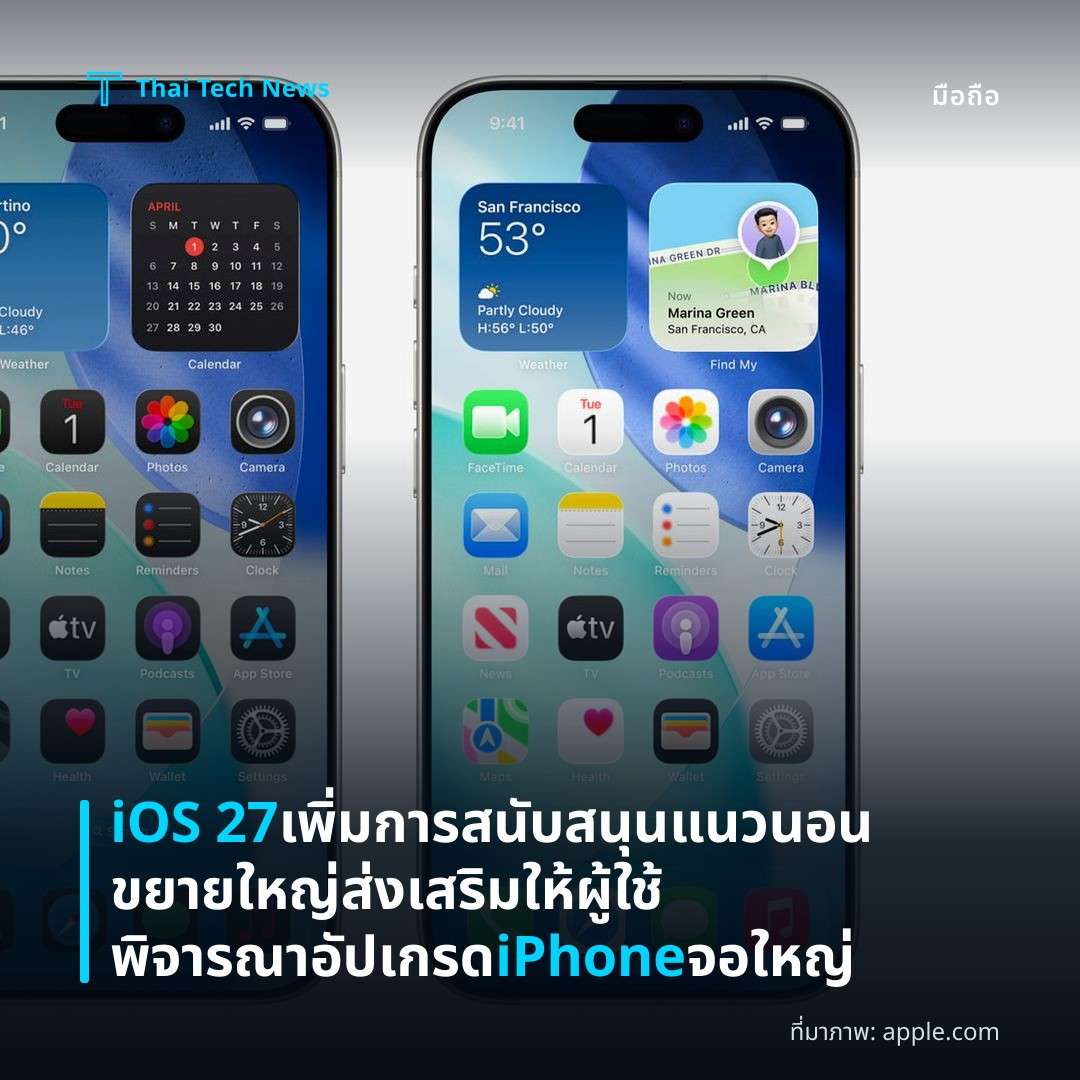 iOS 27 เพิ่มการสนับสนุนแนวนอนขยายใหญ่ ส่งเสริมให้ผู้ใช้พิจารณาอัปเกรด iPhone จอใหญ่