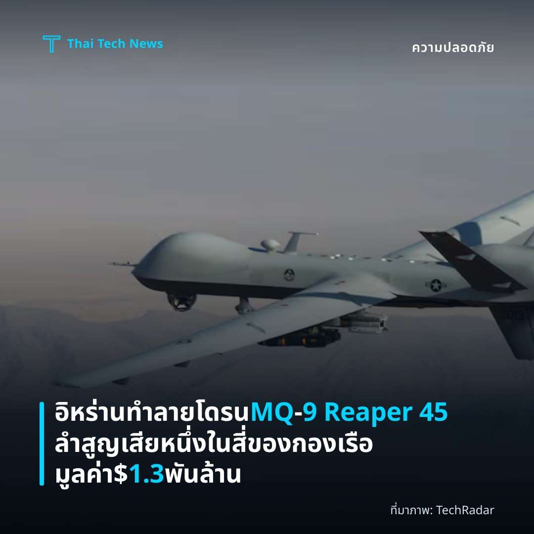 อิหร่านทำลายโดรน MQ‑9 Reaper 45 ลำ สูญเสียหนึ่งในสี่ของกองเรือมูลค่า $1.3 พันล้าน