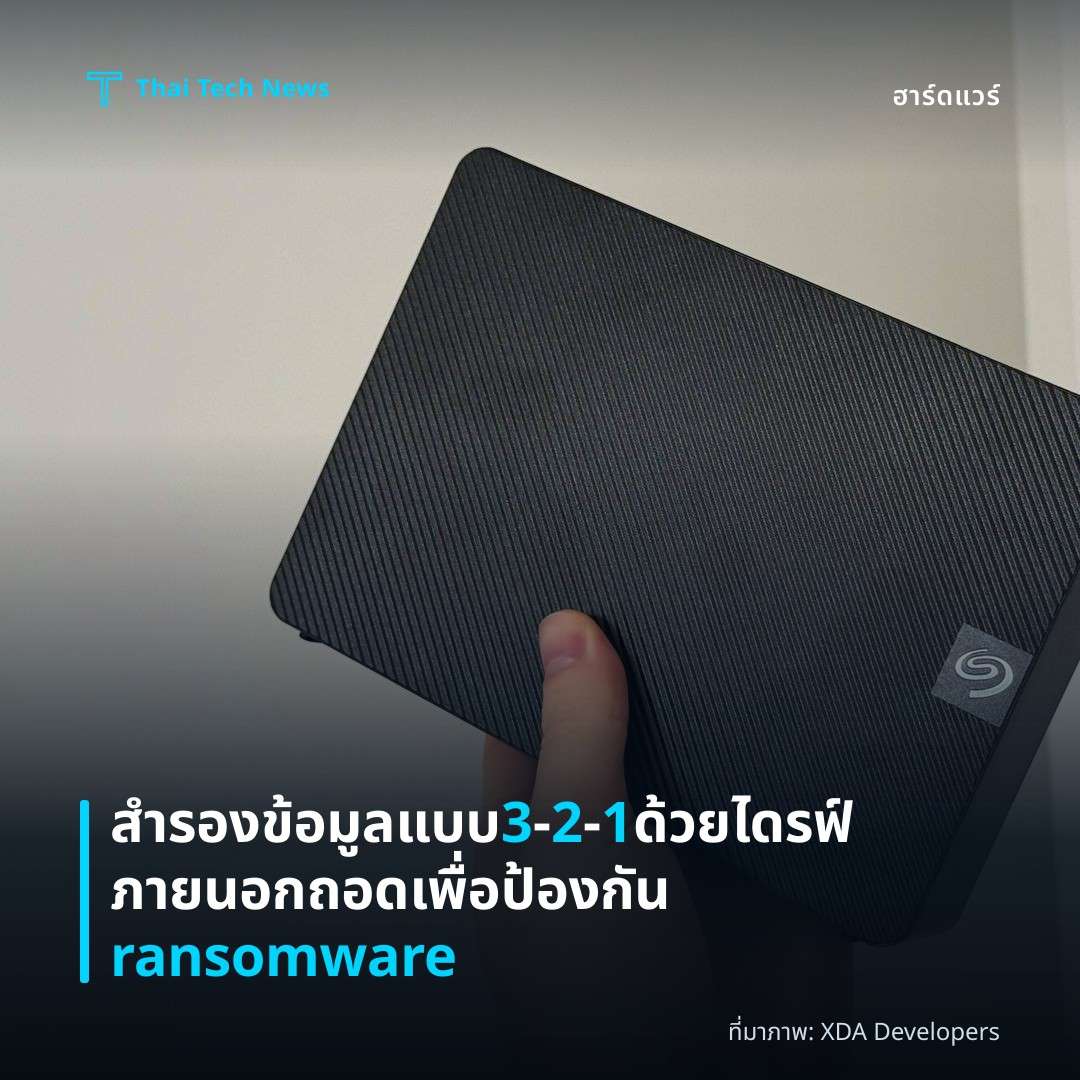 สำรองข้อมูลแบบ 3‑2‑1 ด้วยไดรฟ์ภายนอกถอดเพื่อป้องกัน ransomware