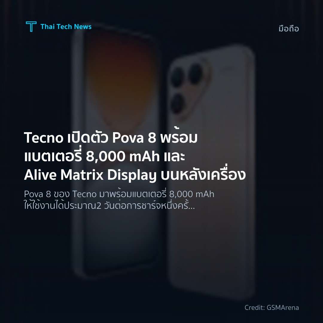 Tecno เปิดตัว Pova 8 พร้อมแบตเตอรี่ 8,000 mAh และ Alive M…
