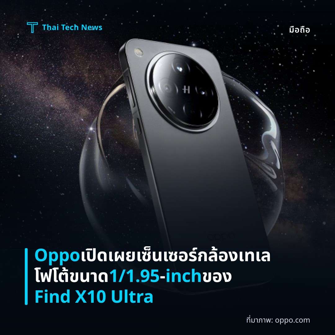Oppo เปิดเผยเซ็นเซอร์กล้องเทเลโฟโต้ขนาด 1/1.95‑inch ของ Find X10 Ultra