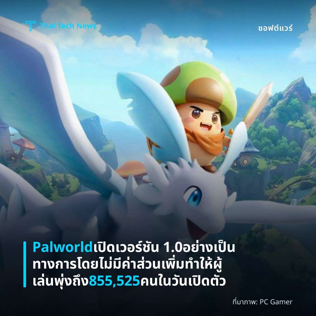 Palworld เปิดเวอร์ชัน 1.0 อย่างเป็นทางการโดยไม่มีค่าส่วนเพิ่ม ทำให้ผู้เล่นพุ่งถึง 855,525 คนในวันเปิดตัว