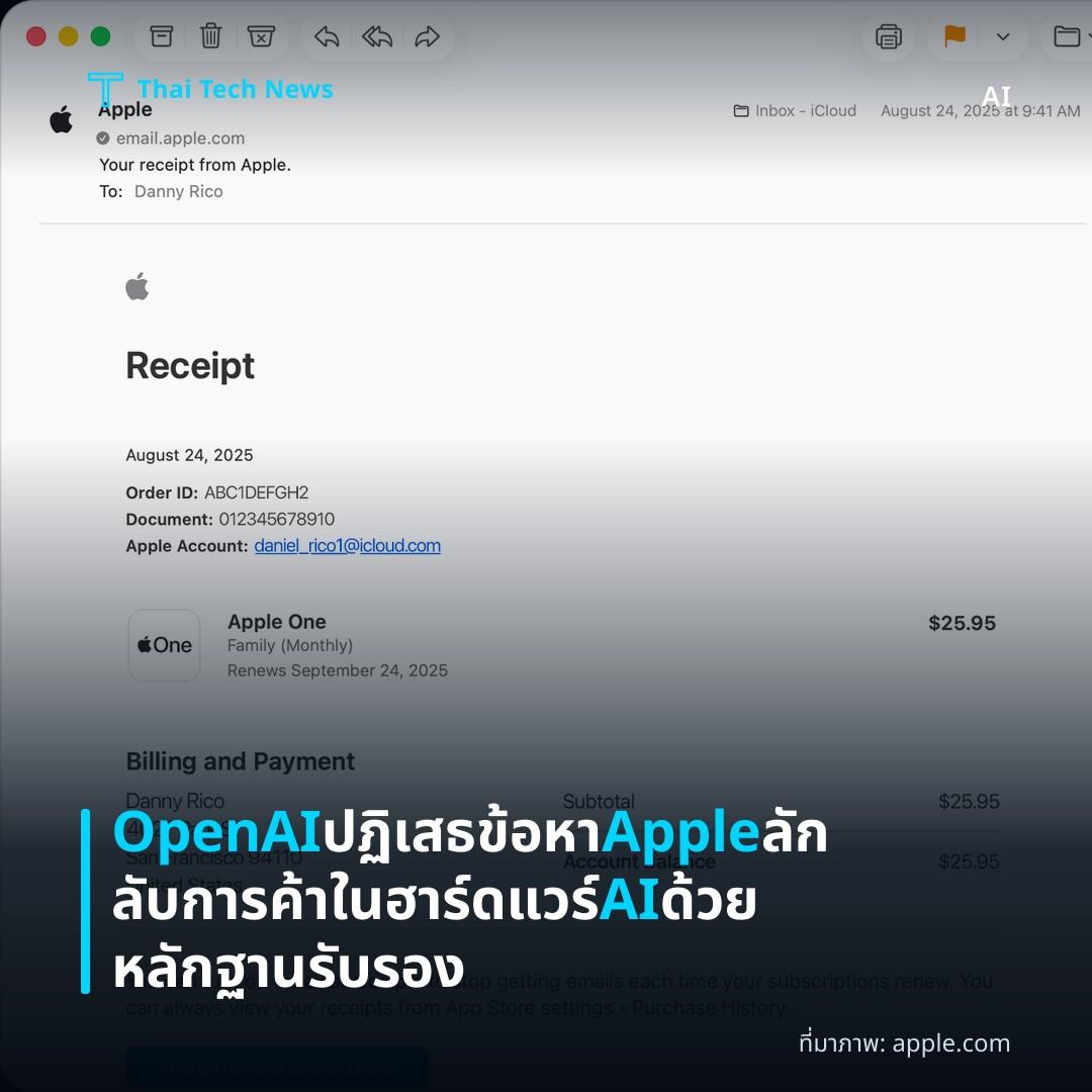 OpenAI ปฏิเสธข้อหา Apple ลักลับการค้าในฮาร์ดแวร์ AI ด้วยหลักฐานรับรอง
