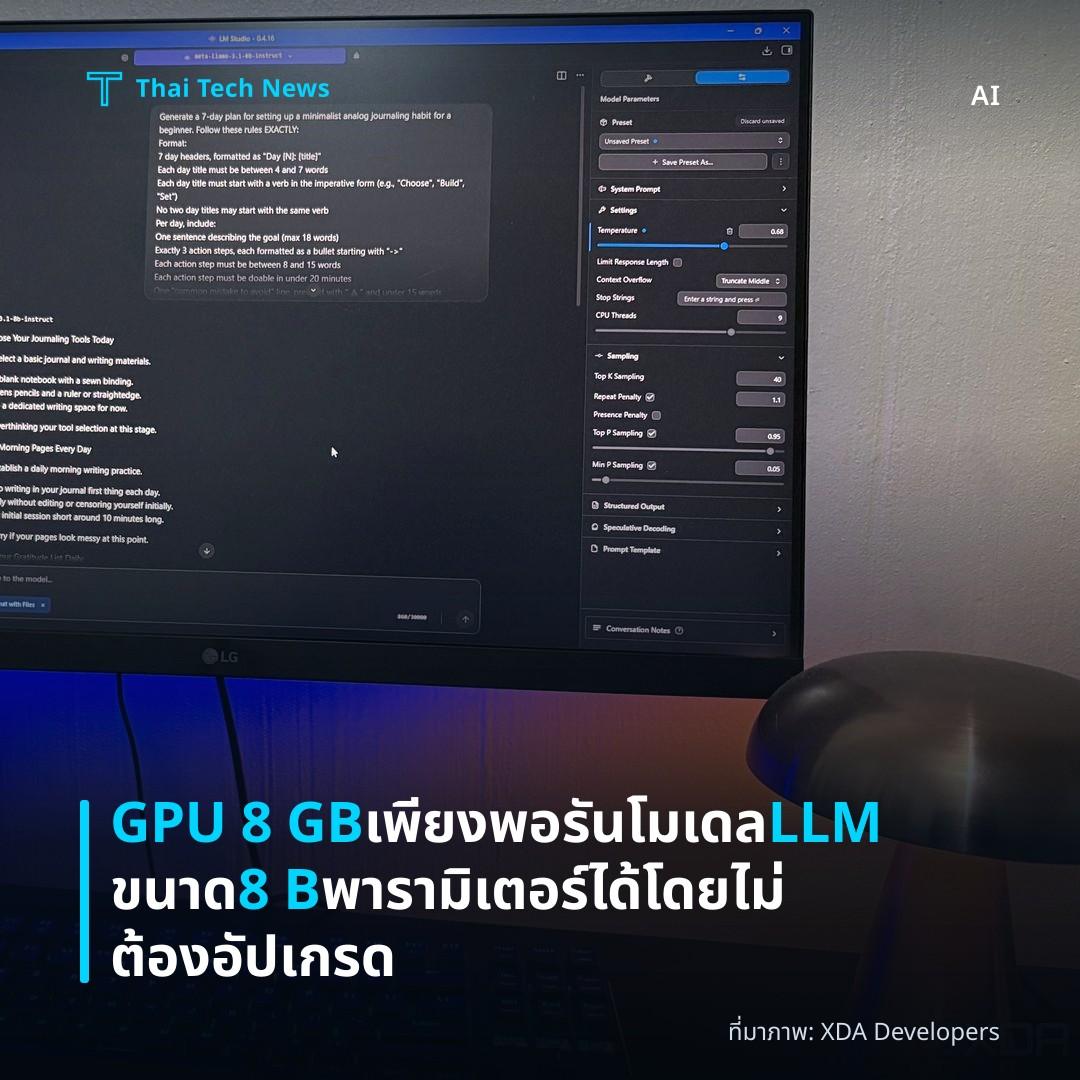 GPU 8 GB เพียงพอรันโมเดล LLM ขนาด 8 B พารามิเตอร์ได้โดยไม่ต้องอัปเกรด