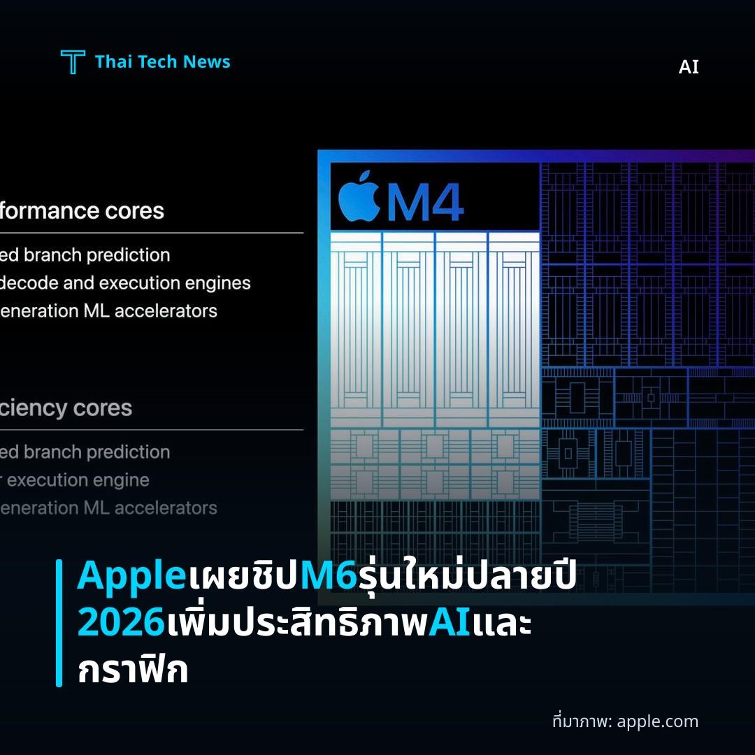 Apple เผยชิป M6 รุ่นใหม่ ปลายปี 2026 เพิ่มประสิทธิภาพ AI และกราฟิก