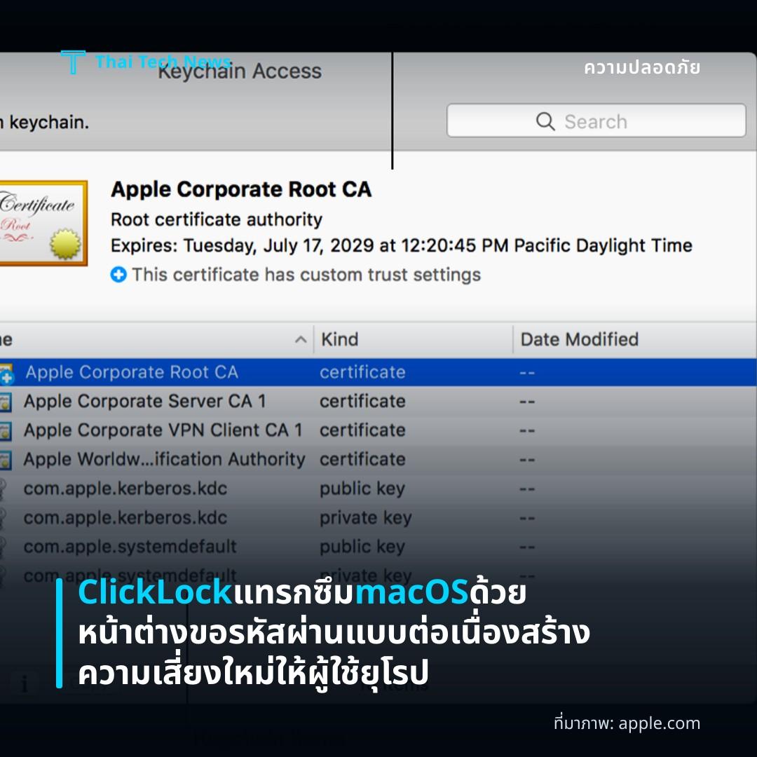 ClickLock แทรกซึม macOS ด้วยหน้าต่างขอรหัสผ่านแบบต่อเนื่อง สร้างความเสี่ยงใหม่ให้ผู้ใช้ยุโรป