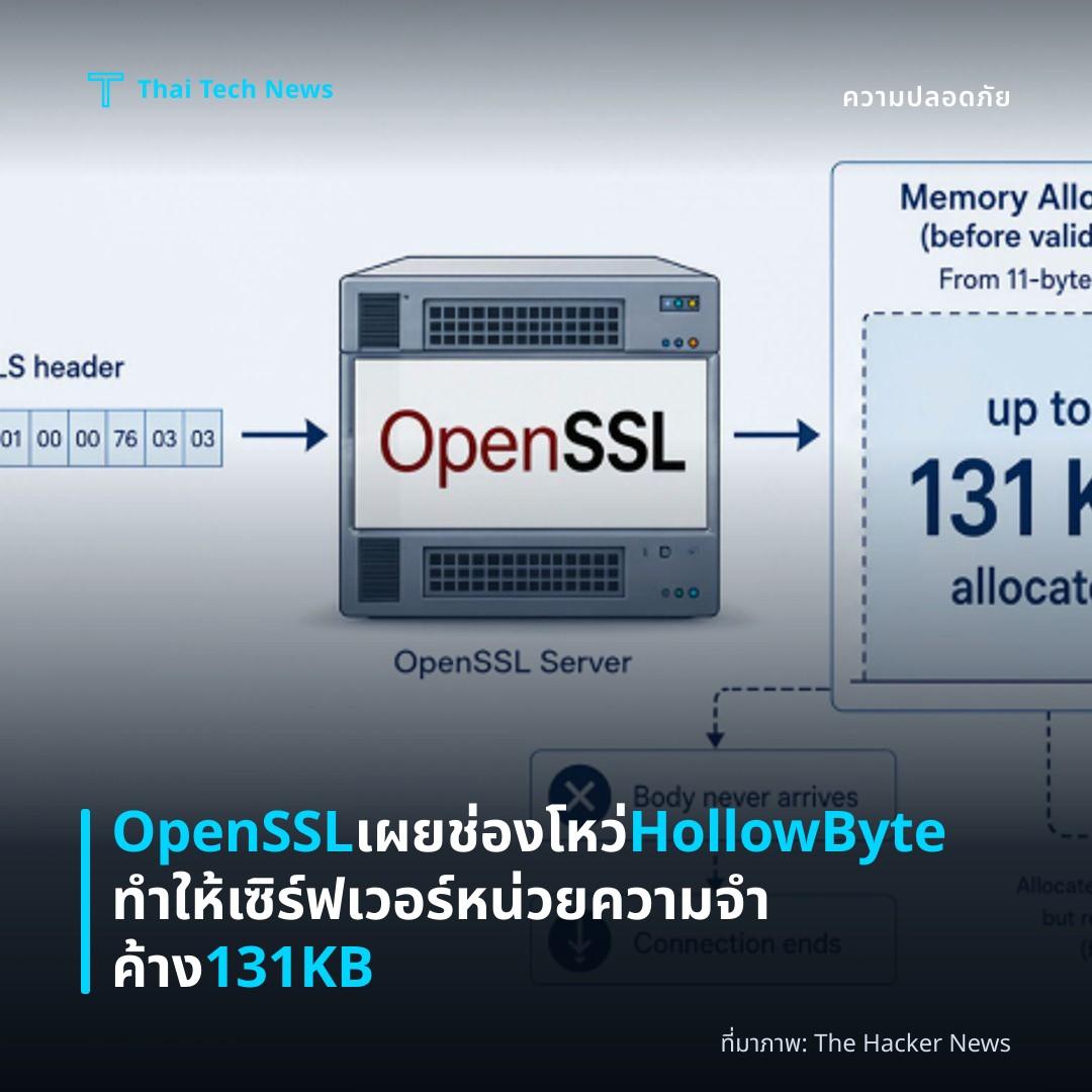 OpenSSL เผยช่องโหว่ HollowByte ทำให้เซิร์ฟเวอร์หน่วยความจำค้าง 131KB