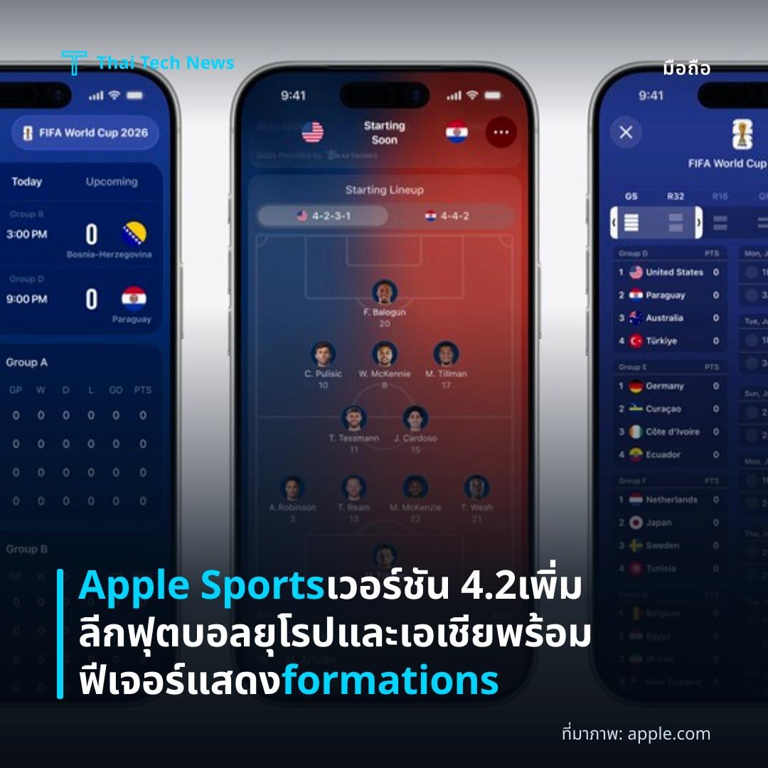 Apple Sports เวอร์ชัน 4.2 เพิ่มลีกฟุตบอลยุโรปและเอเชียพร้อมฟีเจอร์แสดง formations