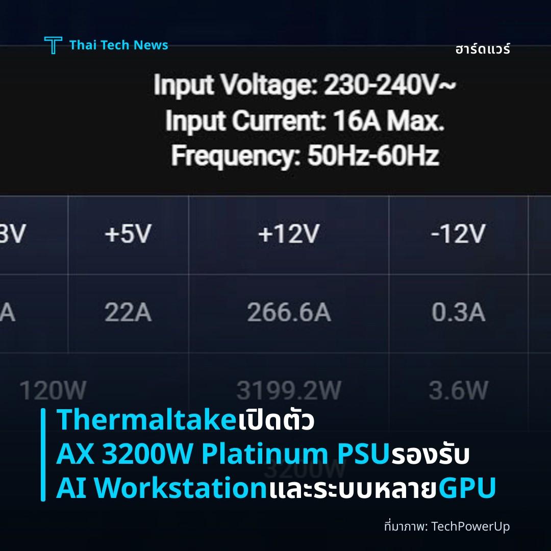 Thermaltake เปิดตัว AX 3200W Platinum PSU รองรับ AI Workstation และระบบหลาย GPU