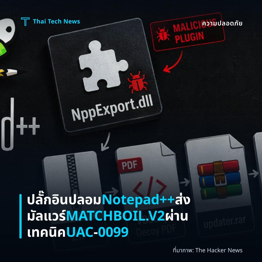 ปลั๊กอินปลอม Notepad++ ส่งมัลแวร์ MATCHBOIL.V2 ผ่านเทคนิค UAC‑0099