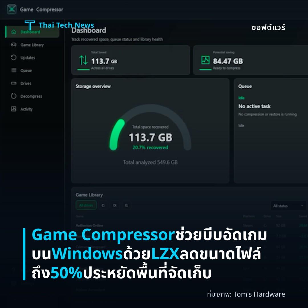 Game Compressor ช่วยบีบอัดเกมบน Windows ด้วย LZX ลดขนาดไฟล์ถึง 50% ประหยัดพื้นที่จัดเก็บ