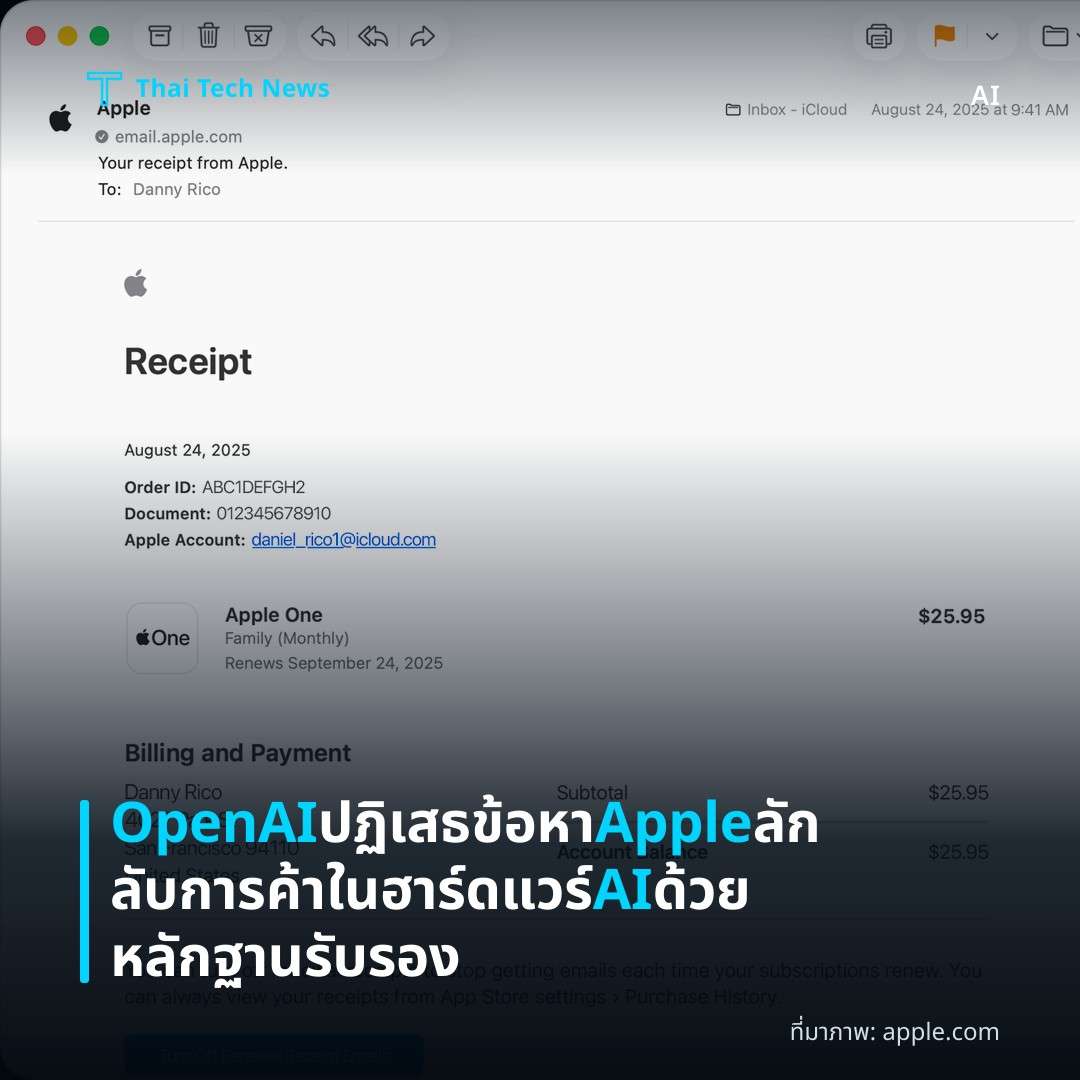 OpenAI ปฏิเสธข้อหา Apple ลักลับการค้าในฮาร์ดแวร์ AI ด้วยหลักฐานรับรอง