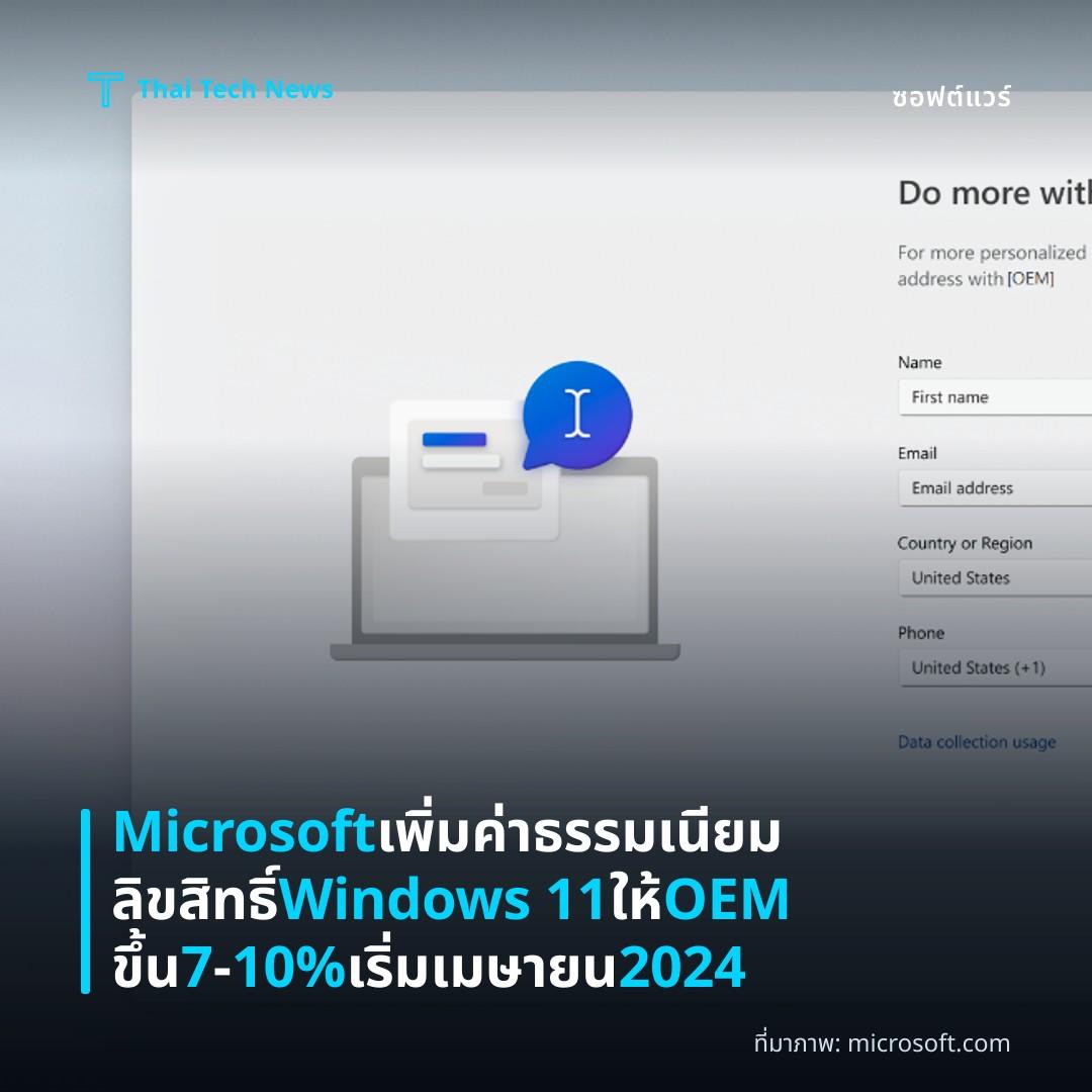 Microsoft เพิ่มค่าธรรมเนียมลิขสิทธิ์ Windows 11 ให้ OEM ขึ้น 7‑10% เริ่มเมษายน 2024