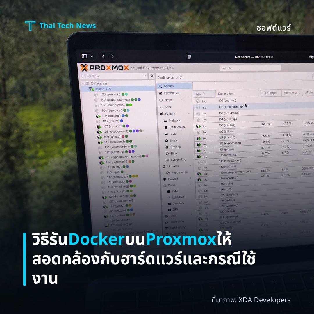 วิธีรัน Docker บน Proxmox ให้สอดคล้องกับฮาร์ดแวร์และกรณีใช้งาน