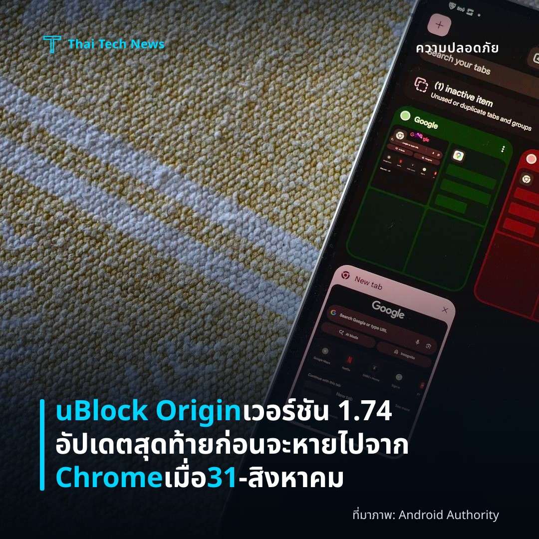 uBlock Origin เวอร์ชัน 1.74 อัปเดตสุดท้าย ก่อนจะหายไปจาก Chrome เมื่อ 31‑สิงหาคม