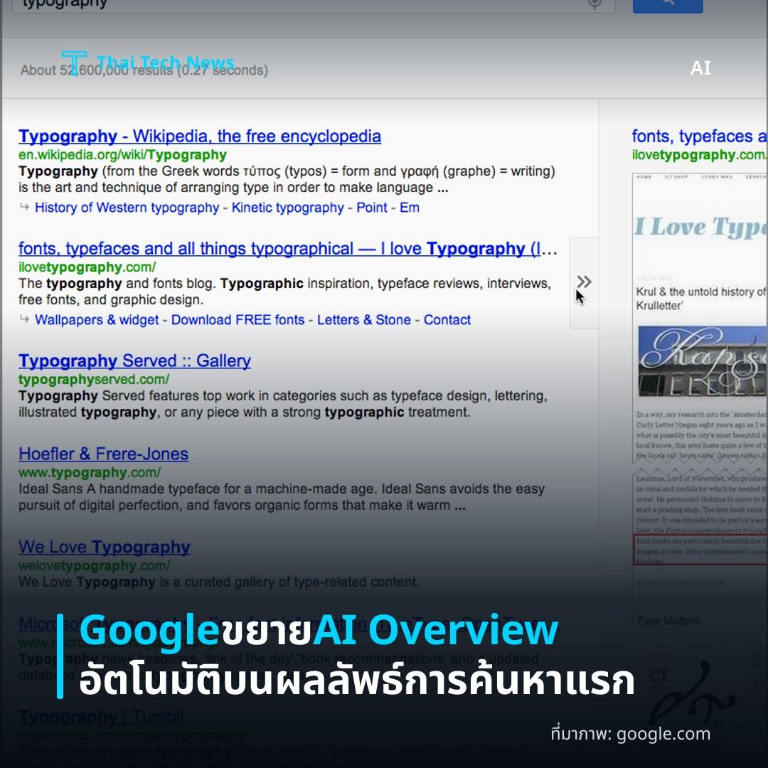 Google ขยาย AI Overview อัตโนมัติบนผลลัพธ์การค้นหาแรก