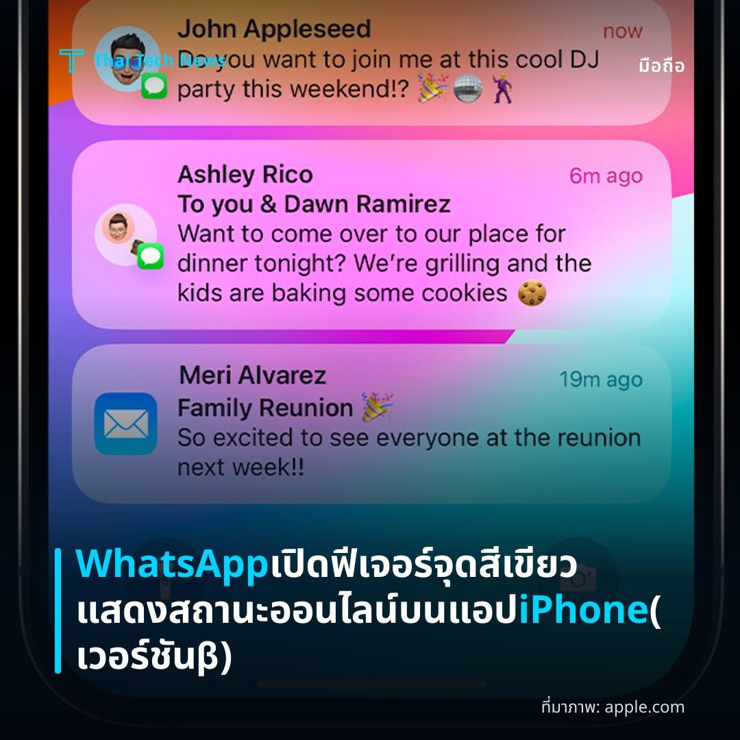 WhatsApp เปิดฟีเจอร์จุดสีเขียวแสดงสถานะออนไลน์บนแอป iPhone (เวอร์ชัน β)