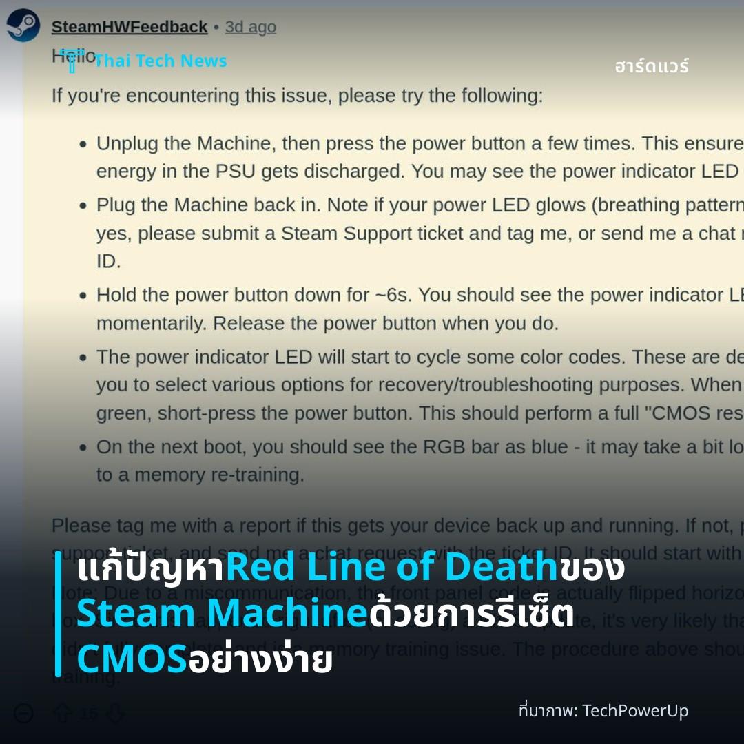 แก้ปัญหา Red Line of Death ของ Steam Machine ด้วยการรีเซ็ต CMOS อย่างง่าย